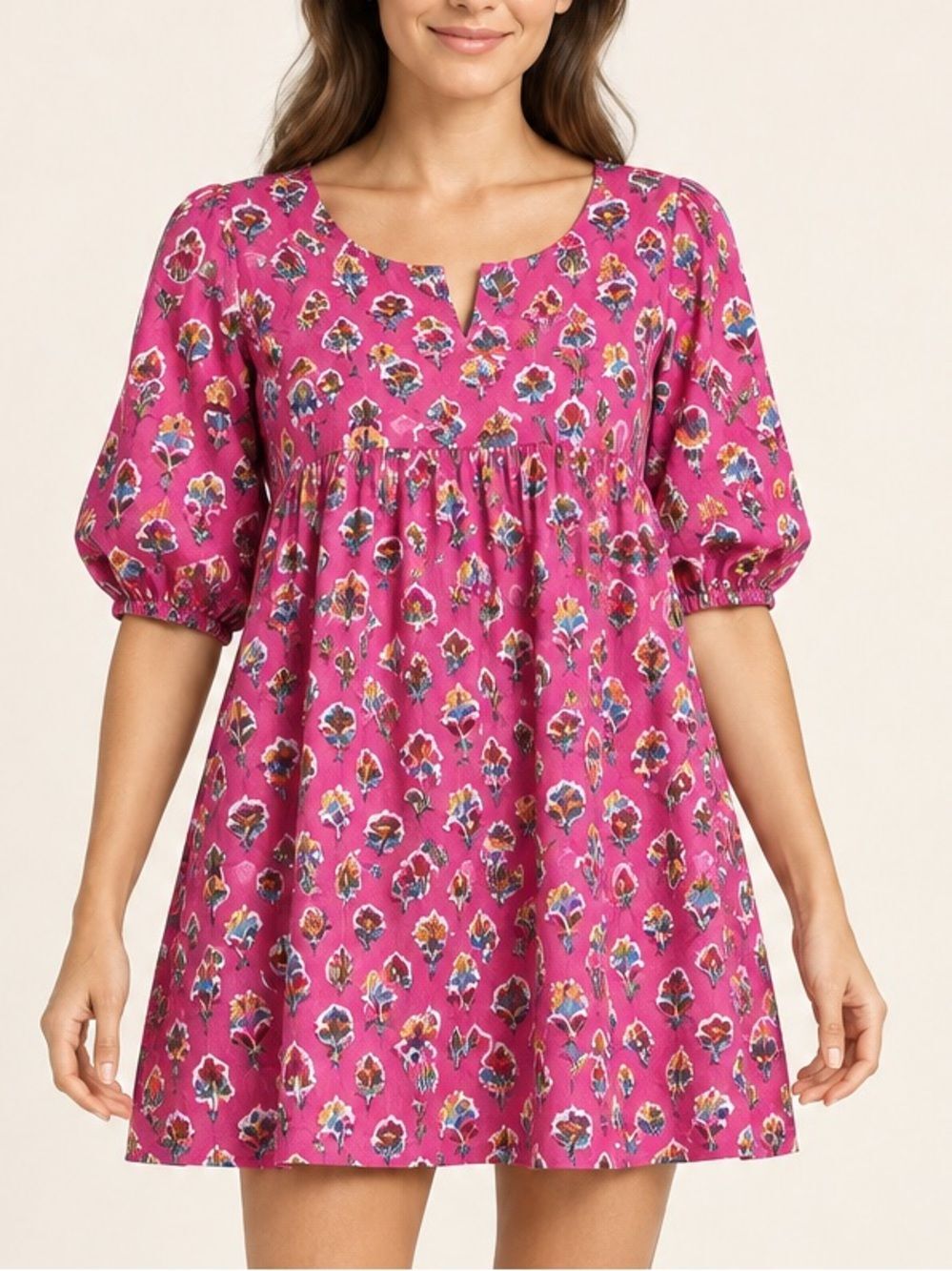 Grace Holiday Pink Blockprint Mini Dress Sz. S